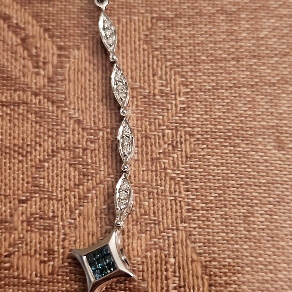 NWOT 14K White Gold and Lab Created Blue and White Diamonds - Picture 6 of 10